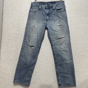 Baileys Point Men's Size 32 Distressed Straight Leg Jeans Blue Faded Denim